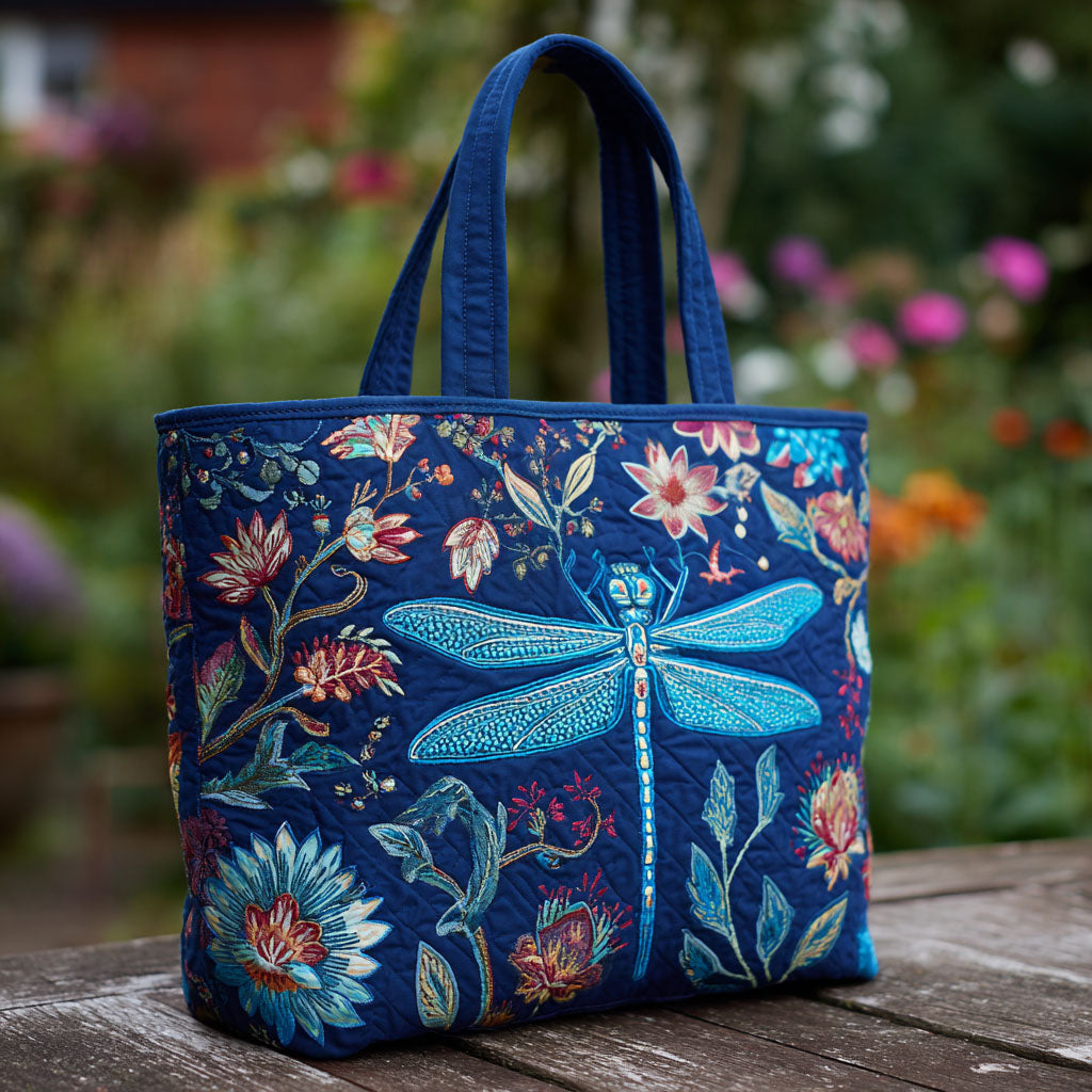 Twilight Skimmer Quilted Tote Bag Gift For Someone Who Loves Dragonflies