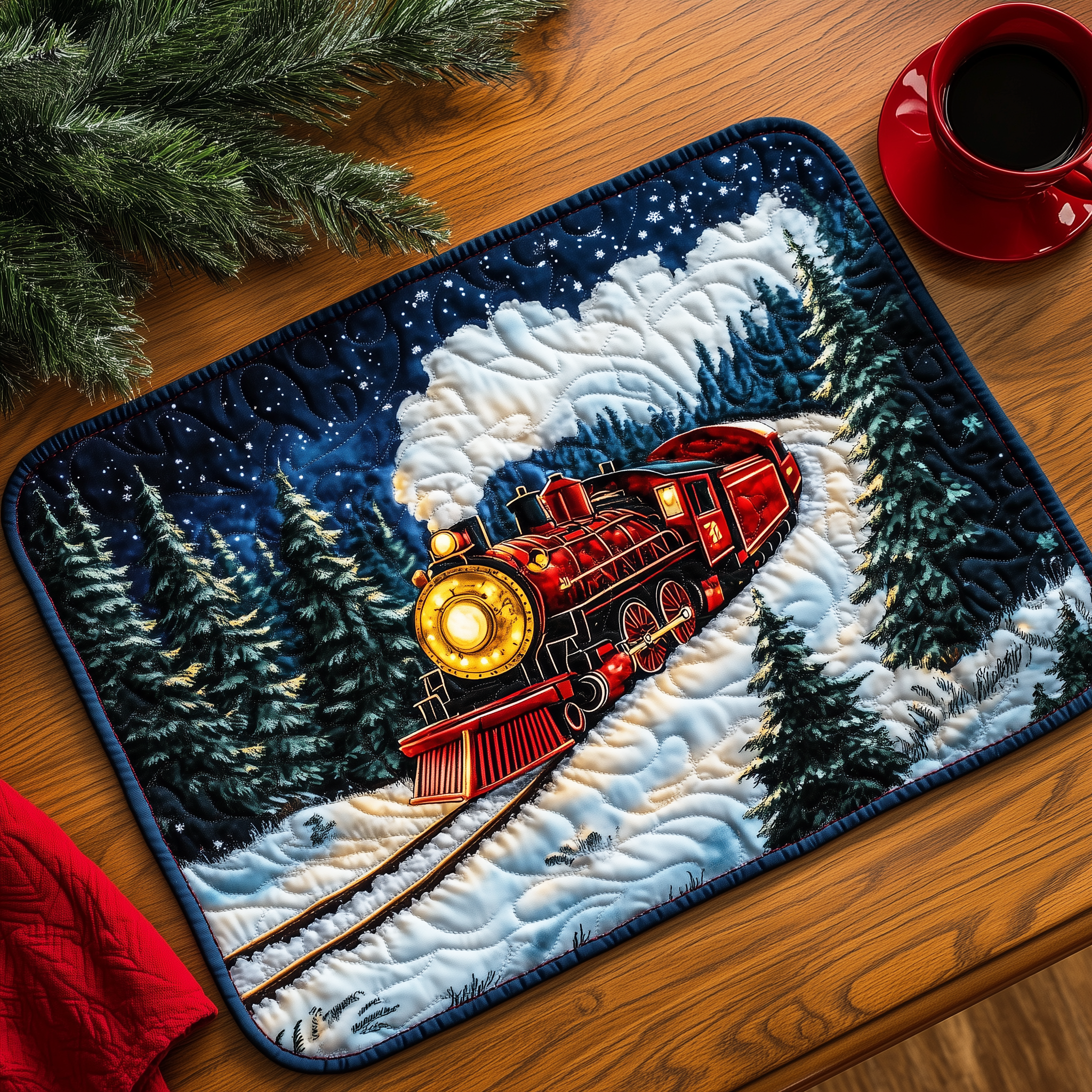 Twilight Snow Express Quilted Placemat Holiday Christmas Square Dining Placemat