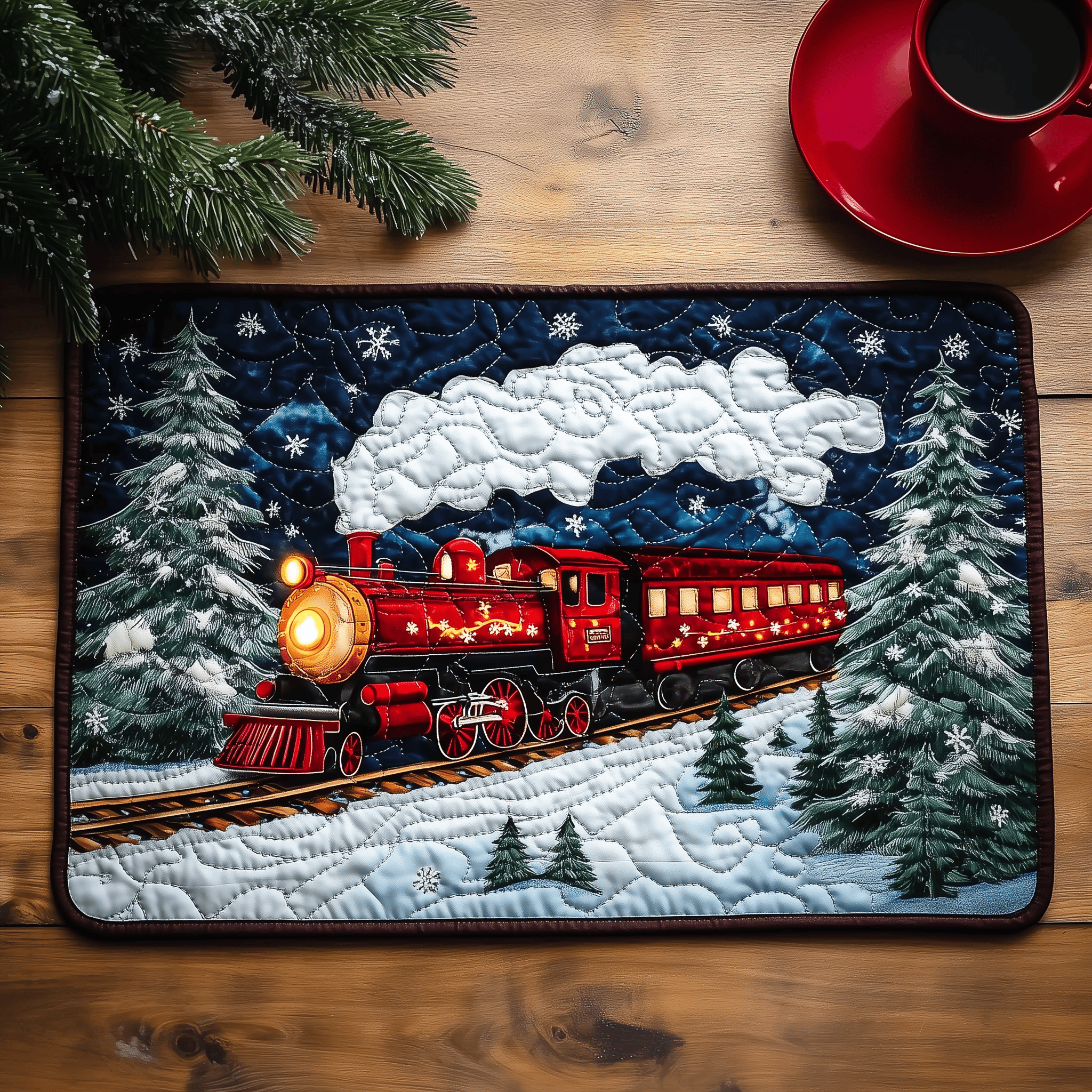 Twilight Snow Express Quilted Placemat Holiday Dining Wipeable Table Mat Christmas Gifts For Family