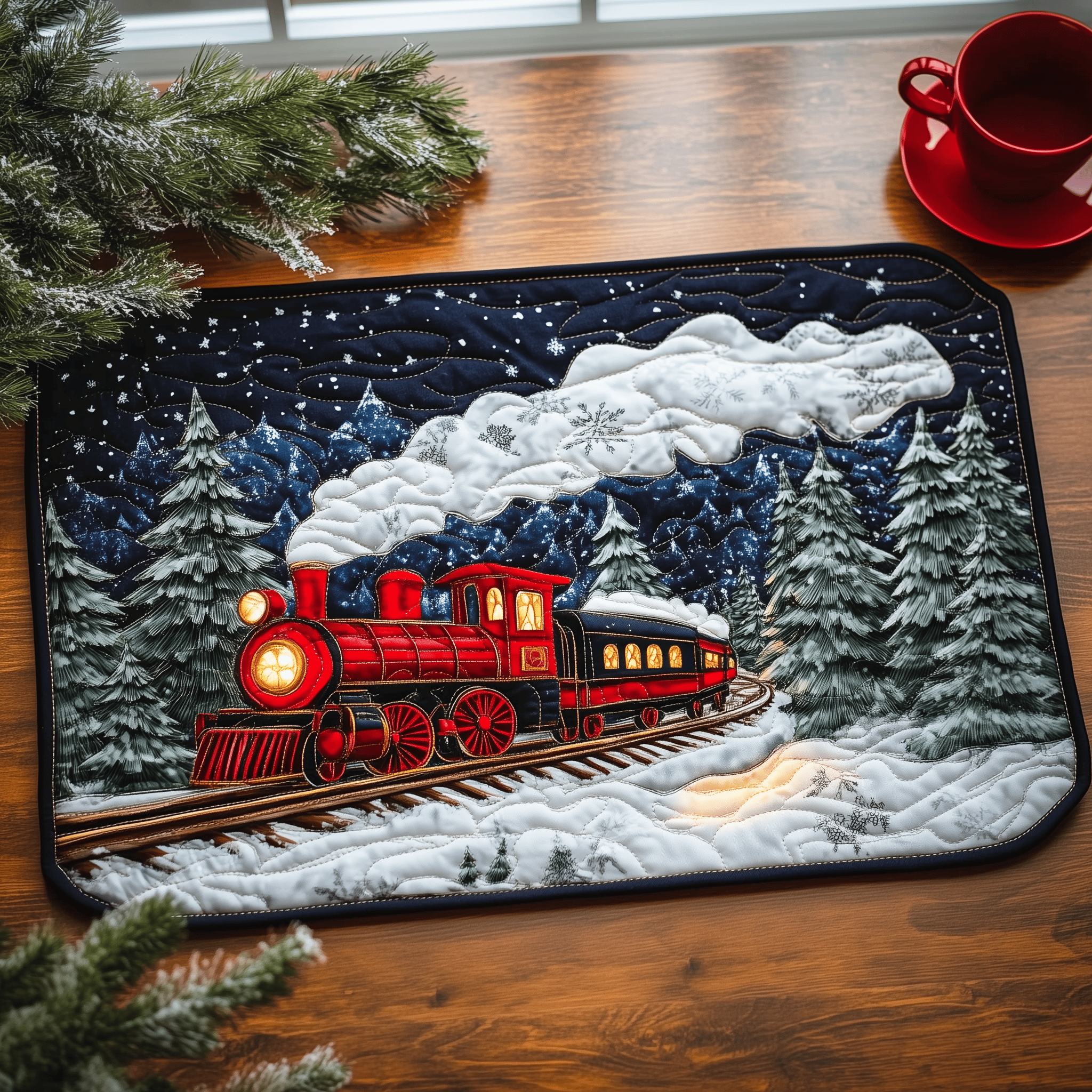 Twilight Snow Express Quilted Placemat Modern Dining Holiday Christmas Square Placemat Home Decorations