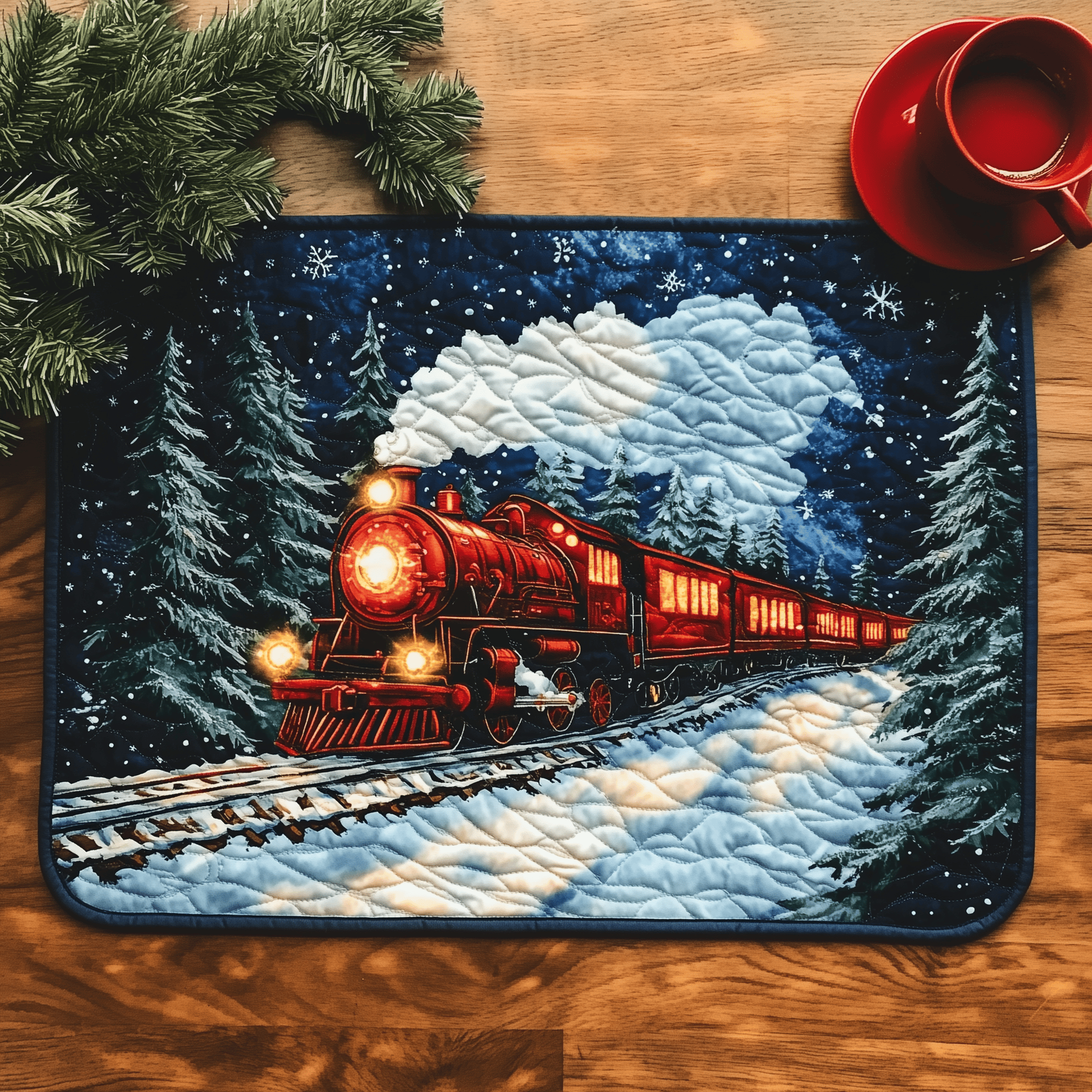 Twilight Snow Express Quilted Placemat Modern Dining Holiday Christmas Square Placemat Themed Gifts