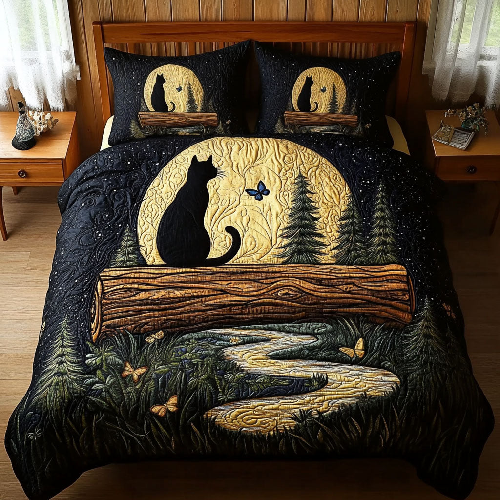 Twilight Stalker Quilted Bedding Set Aesthetic Room Decor Black Cat Themed Gifts