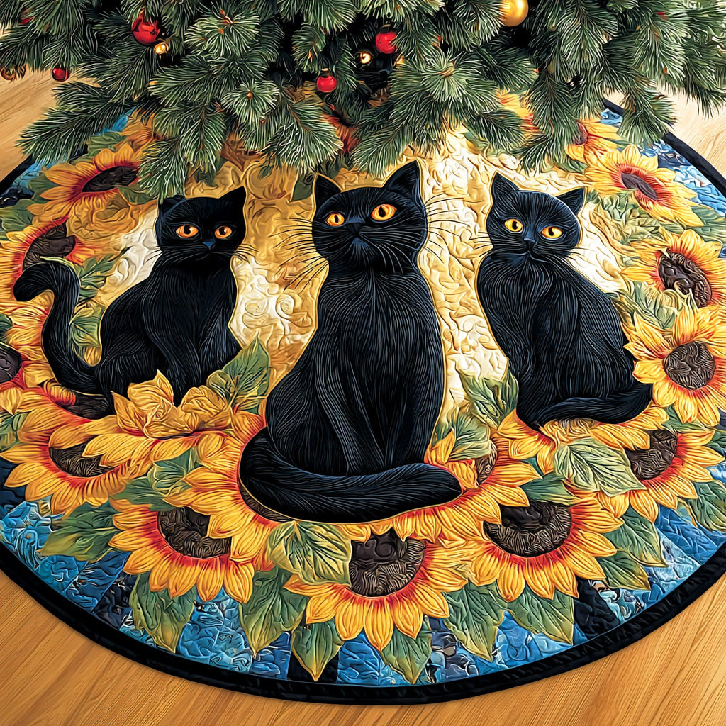 Twilight Stroll Christmas Quilted Tree Skirt Xmas Tree Bottom Cover Black Cat Merchandise Gifts