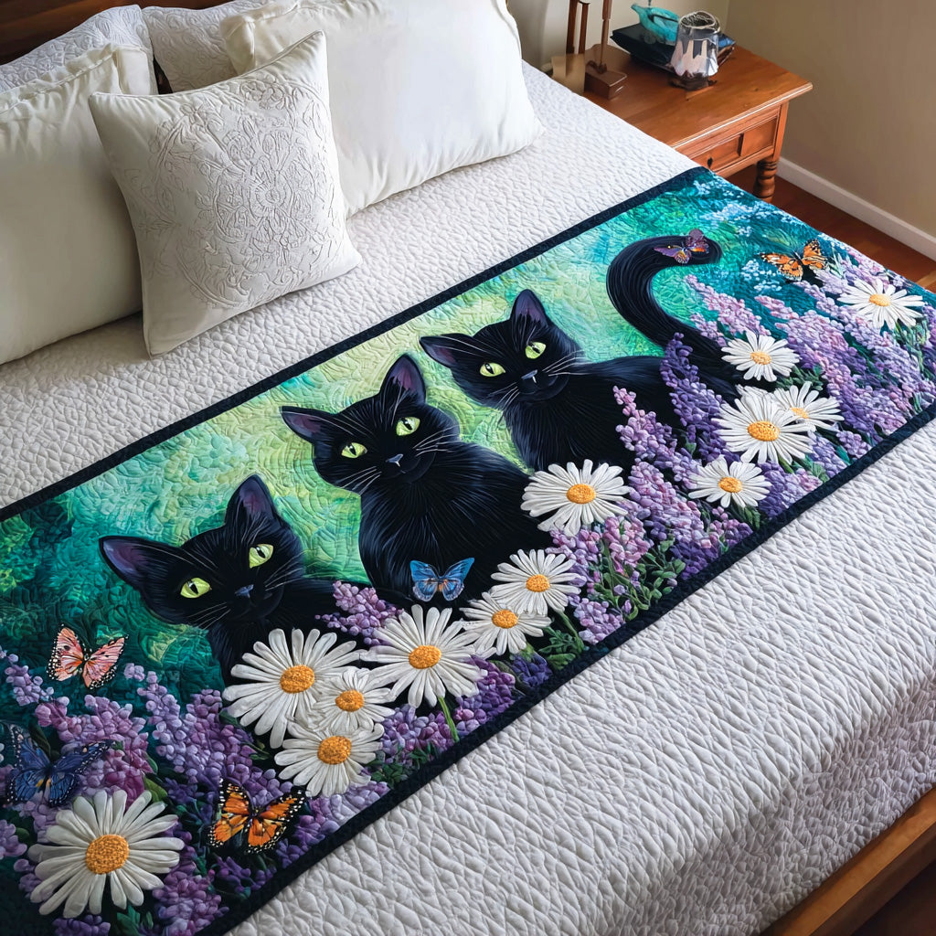 Twilight Stroll Quilted Bed Runner Bed Decor Presents For Cat People