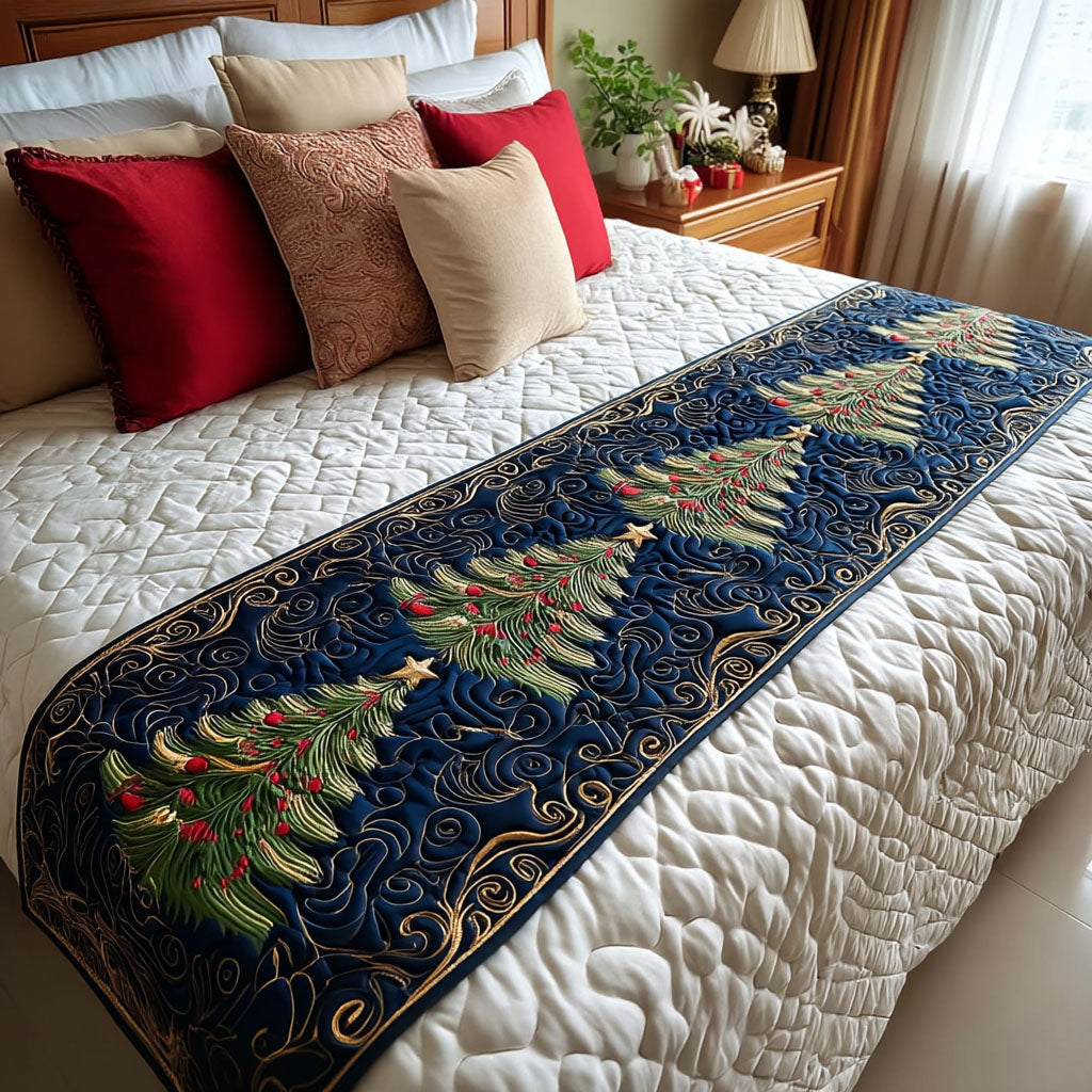 Twilight Trees Quilted Bed Runner Bed Christmas Decor Xmas Gifts For Sister In Law