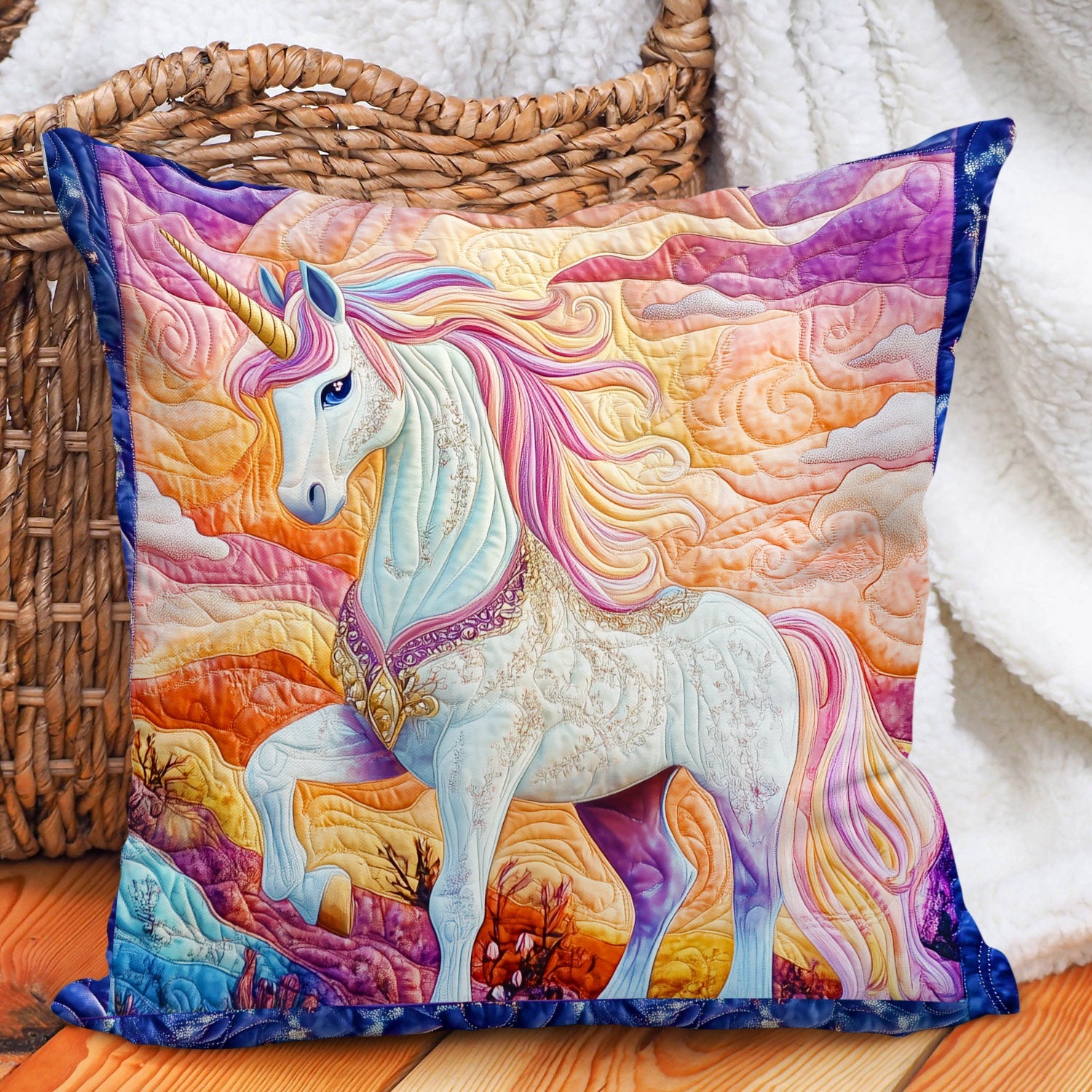 Twilight Unicorn Quilted Pillow Case Plaid Christmas Pillow Cover