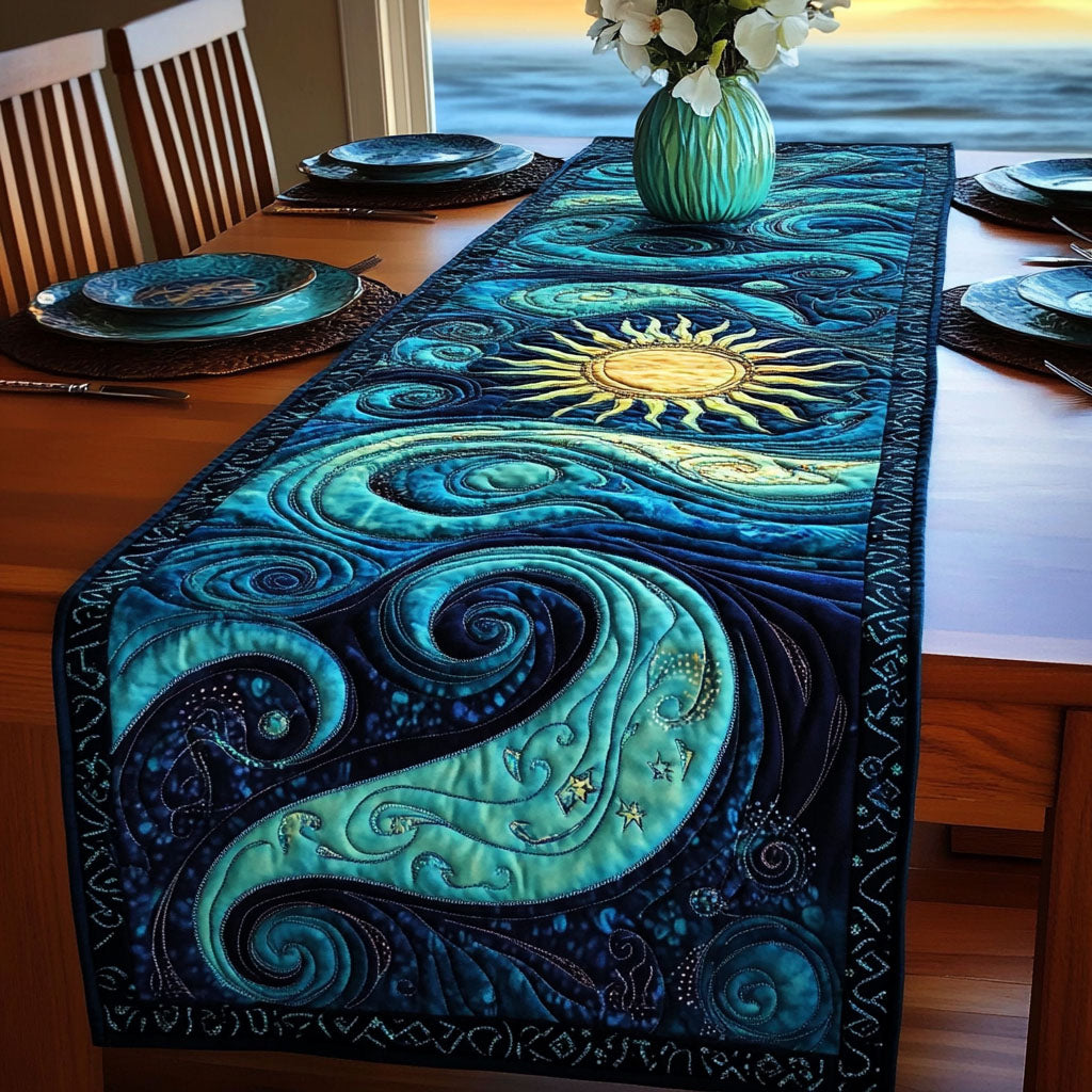 Twilight Waves Quilted Table Runner Dining Room Decor Themed Gifts For Ocean Lovers