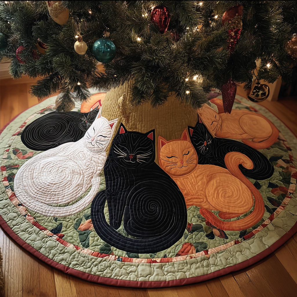 Twilight Whiskers Christmas Quilted Tree Skirt Holiday Home Decor Christmas Gift Ideas For Cats