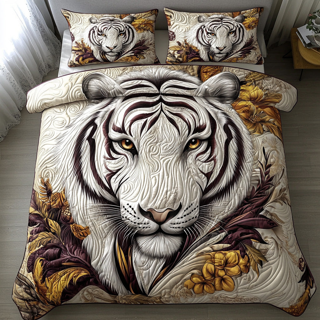 Twilight White Tiger Quilted Bedding Set Best Bed Sheet Set Tiger Gifts For Him