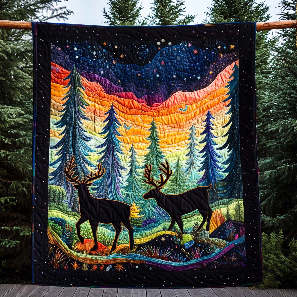 Twilight Wilderness Quilted Blanket Reindeer Christmas Presents