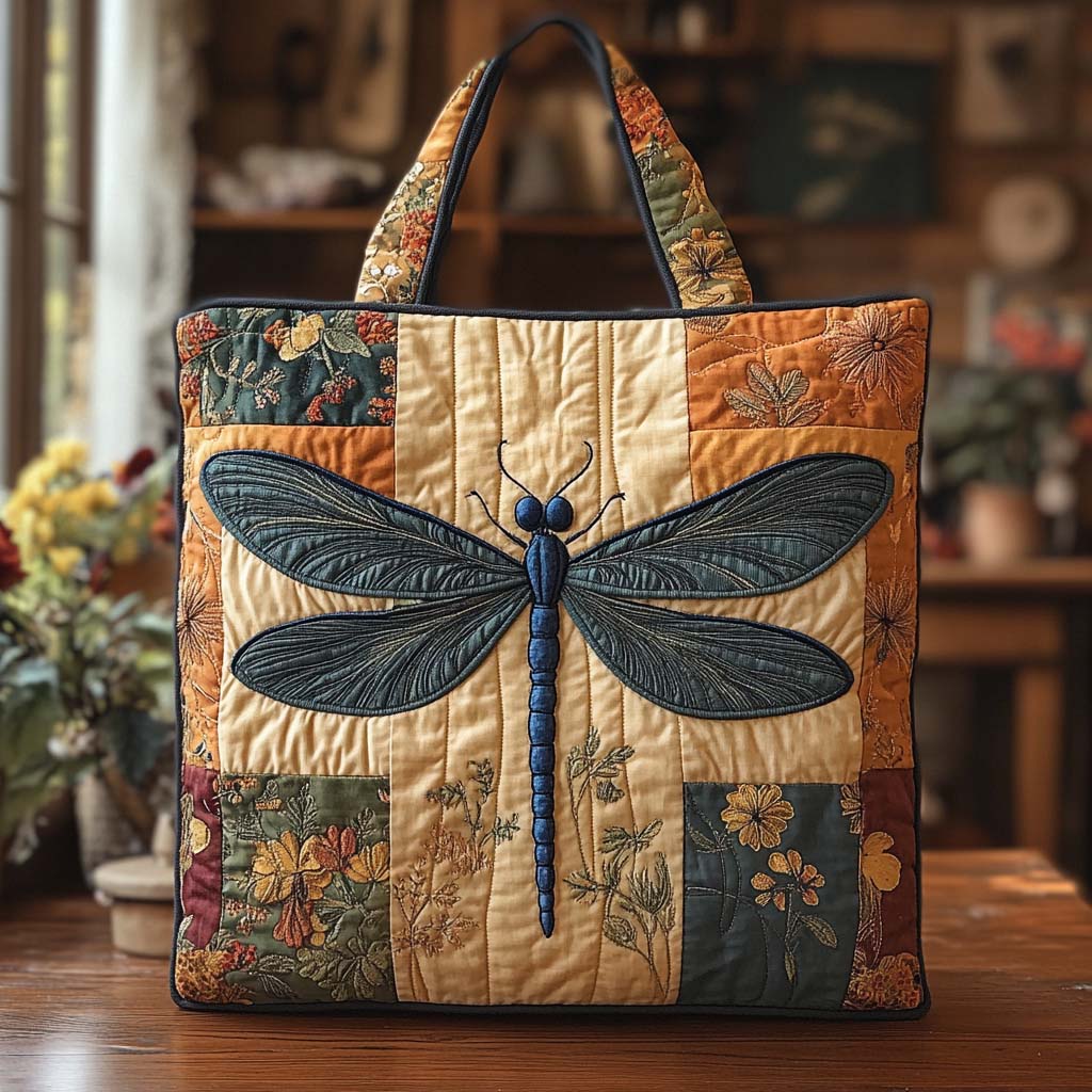 Twilight Wing Harmony Quilted Tote Bag Dragonfly Gifts For Her