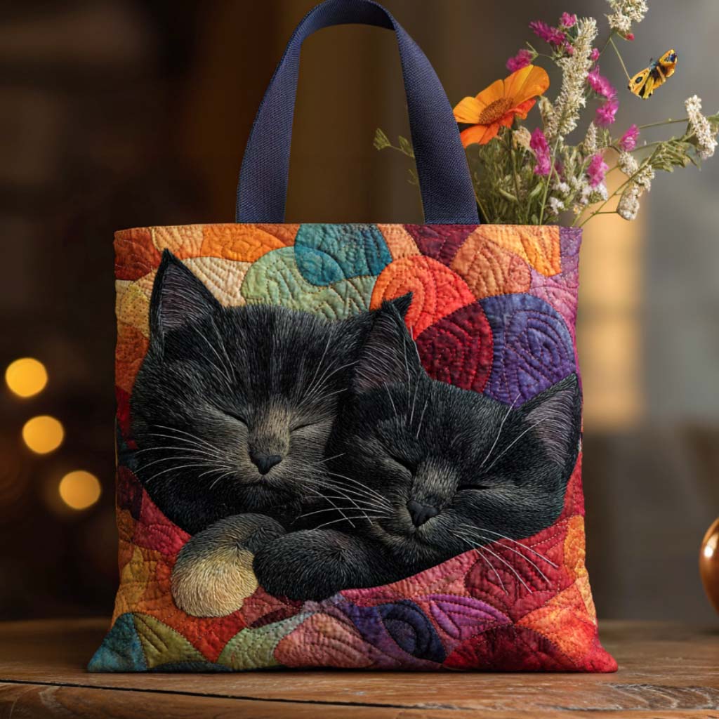 Twin Cats Quilted Tote Bag Cat Dad Gifts For Father's Day