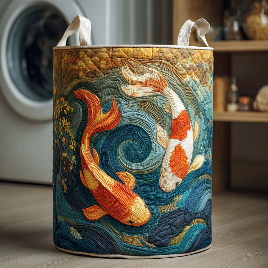 Twin Currents Koi Quilted Laundry Basket Thanksgiving Merch Gift