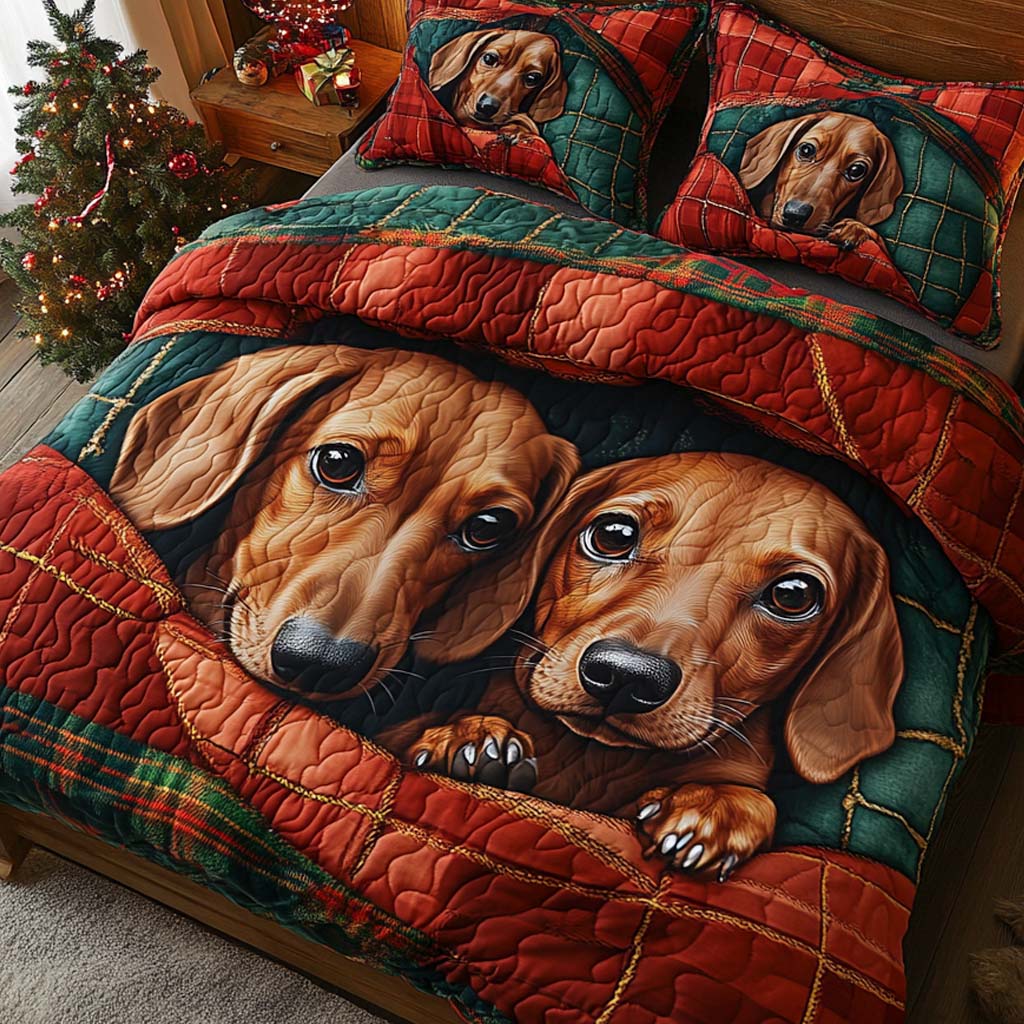 Twin Dachshunds Quilted Bedding Set Christmas Bedding Duvet Cover Dachshund Products