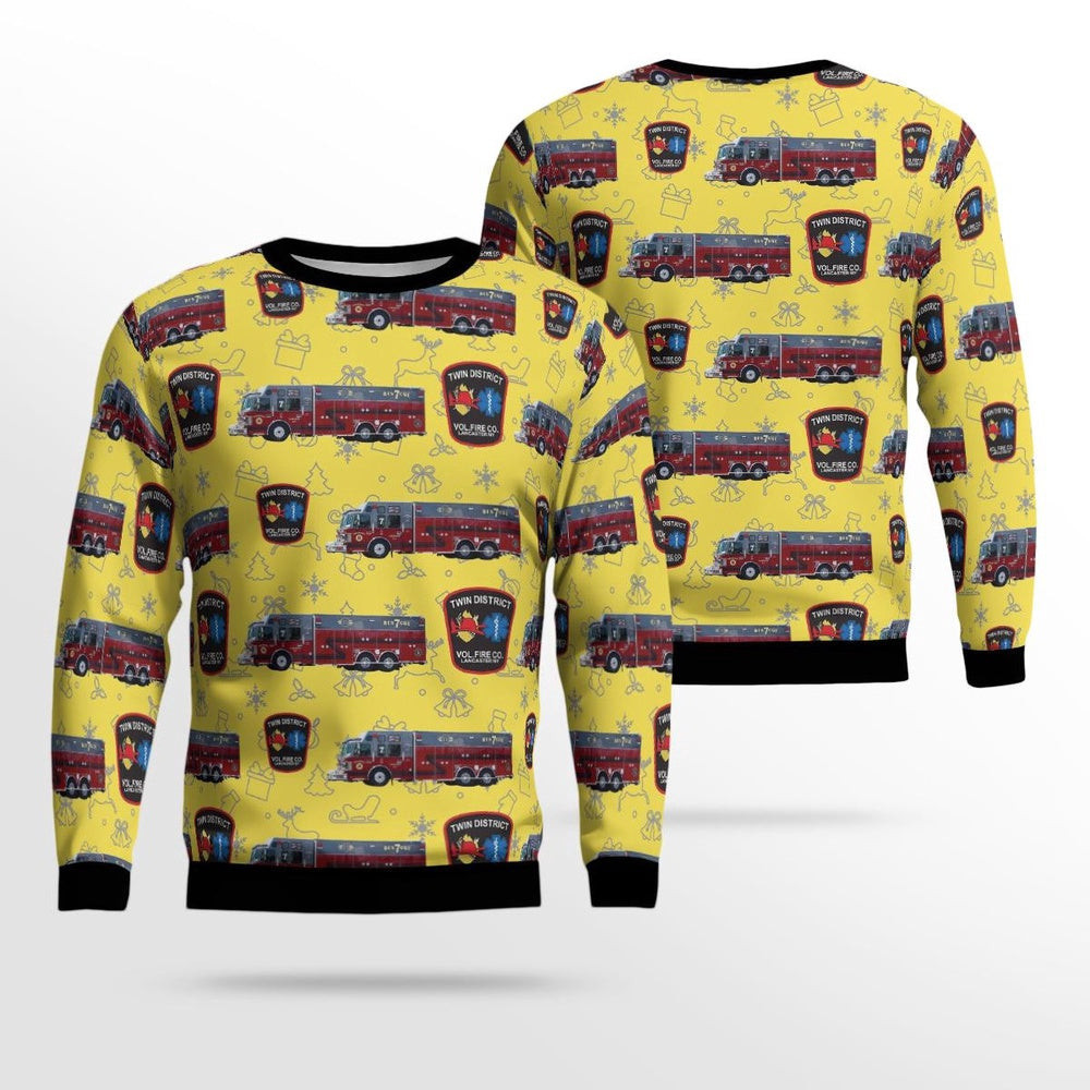 Twin District Volunteer Fire Company Lancaster New York Christmas AOP Ugly Sweater Unisex Christmas Gift