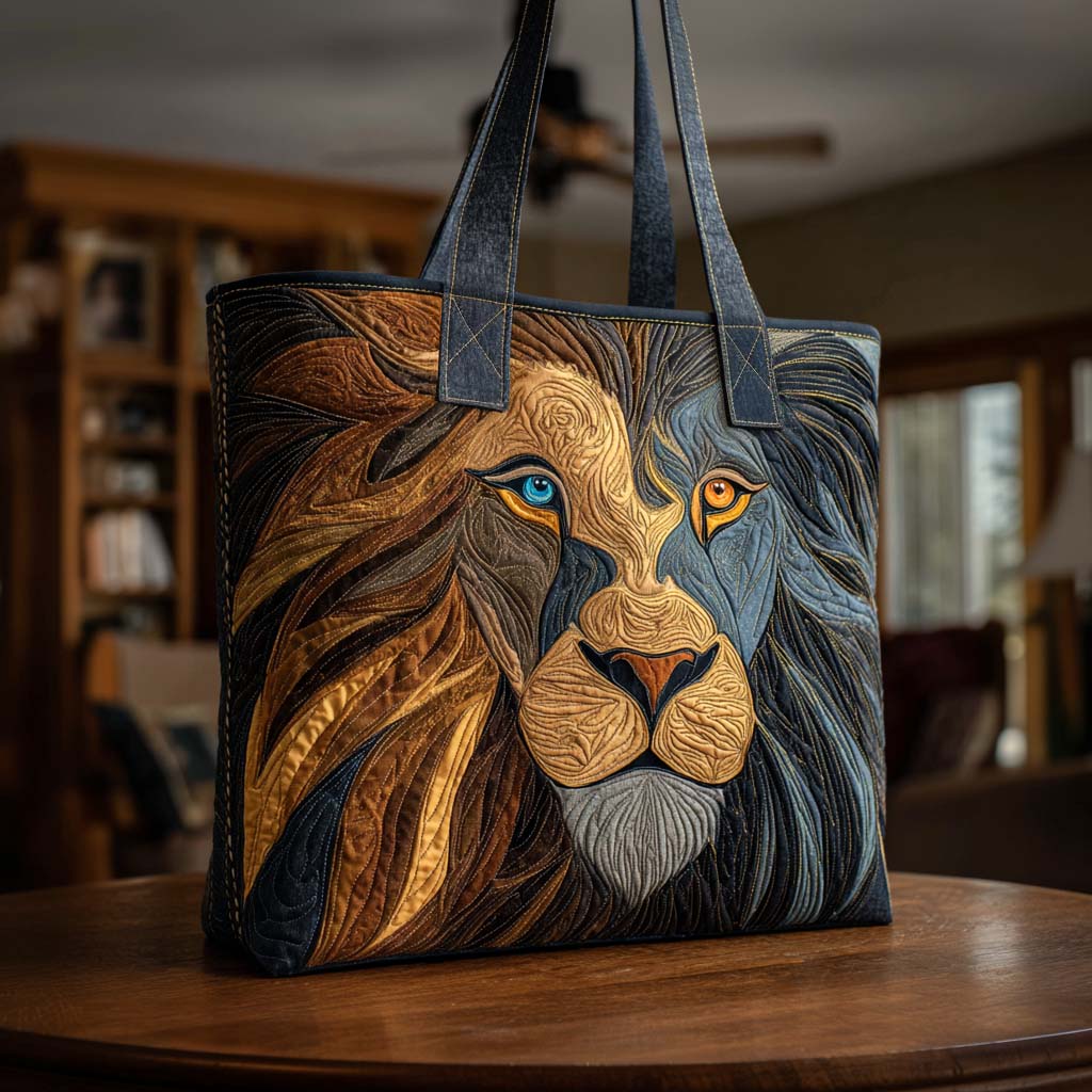 Twin Eyes Quilted Tote Bag Unique Lion Gift Items