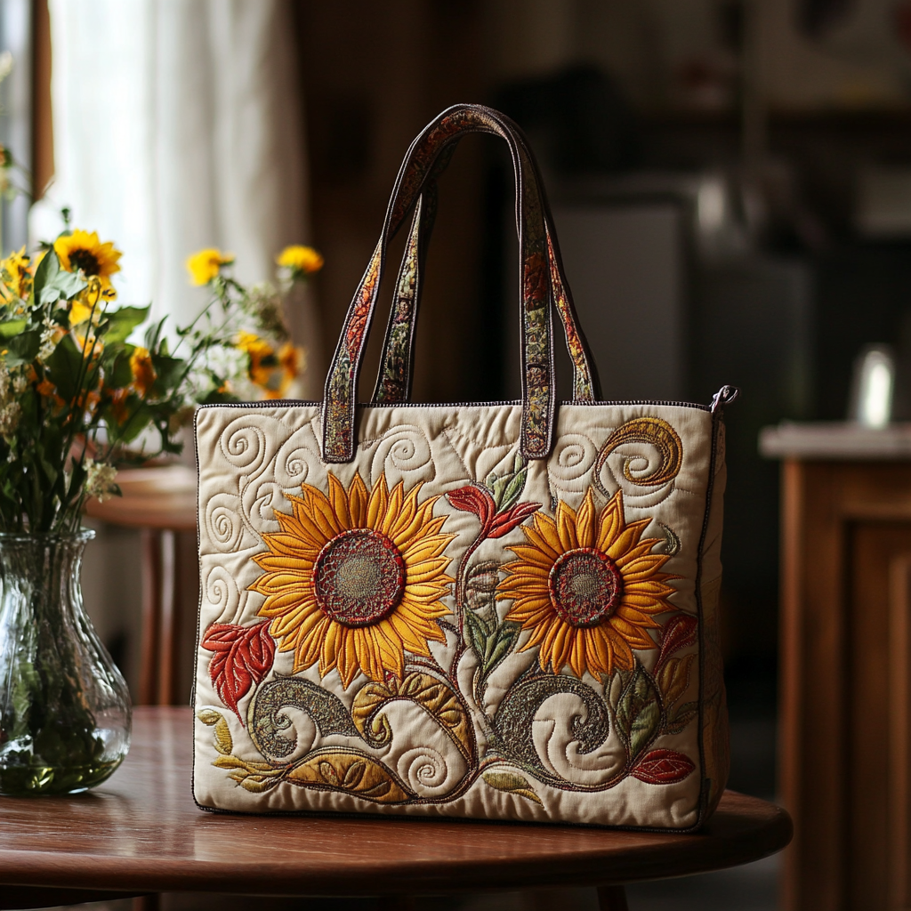 Twin Sunflower Charm Quilted Tote Bag Sunflower Throw Gift
