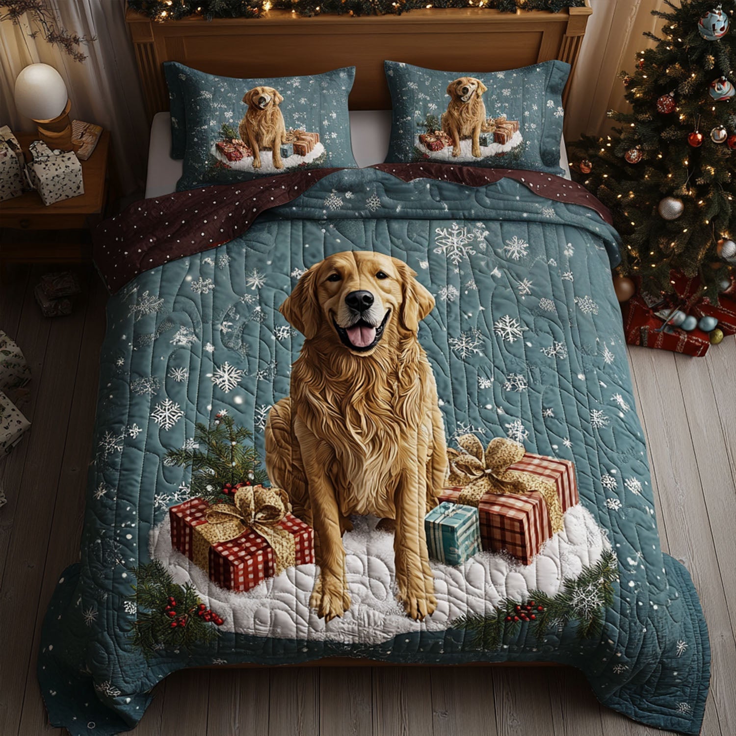 Twinkle Tail Golden Quilted Bedding Set Thoughtful Bedding Gift for Cozy Winter Nights