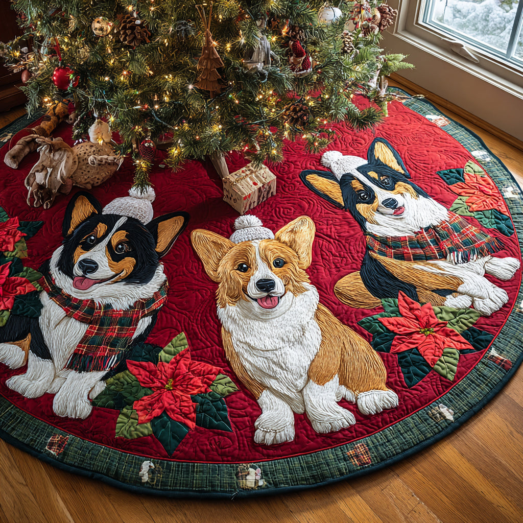 Twinkling Corgi Night Quilted Christmas Tree Skirt Beautiful Tree Skirt to Complete Your Christmas Look