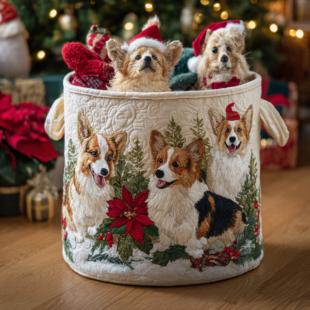 Twinkling Corgi Night Quilted Laundry Basket Spacious Quilted Laundry Organizer for Everyday Living