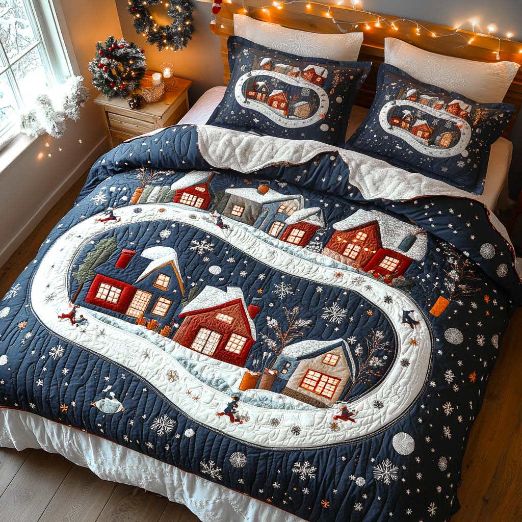 Twinkling Holiday Homes Quilted Bedding Set Best Comforter Sets Religious Fathers Day Gifts