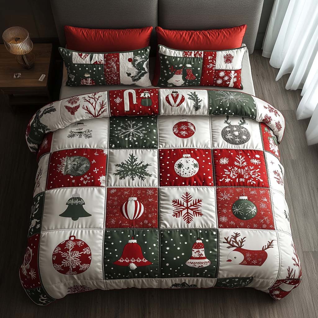 Twinkling Noel Quilted Bedding Set King Size Comforter Granny Xmas Gifts