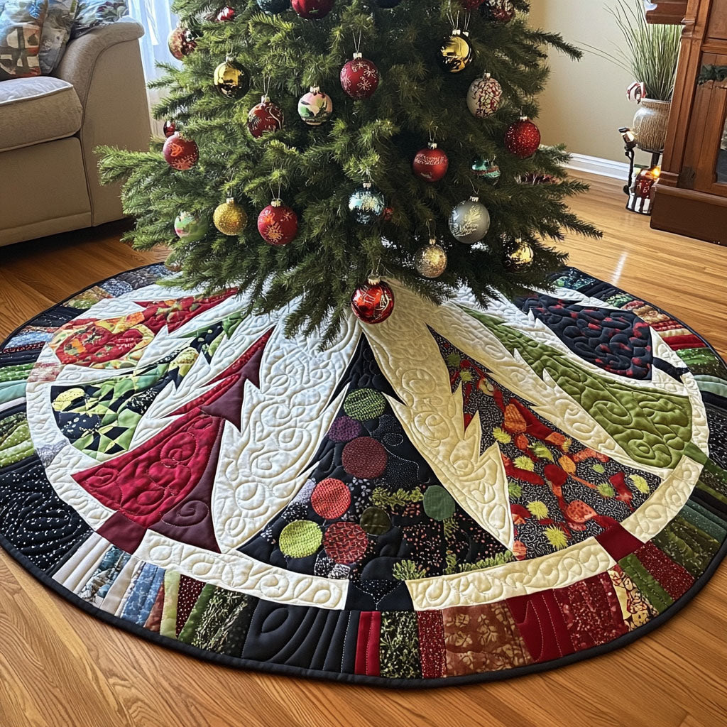 Twinkling Pine Festivity Quilted Christmas Tree Skirt Christmas Tree Decor Warm And Cozy Holiday Decor