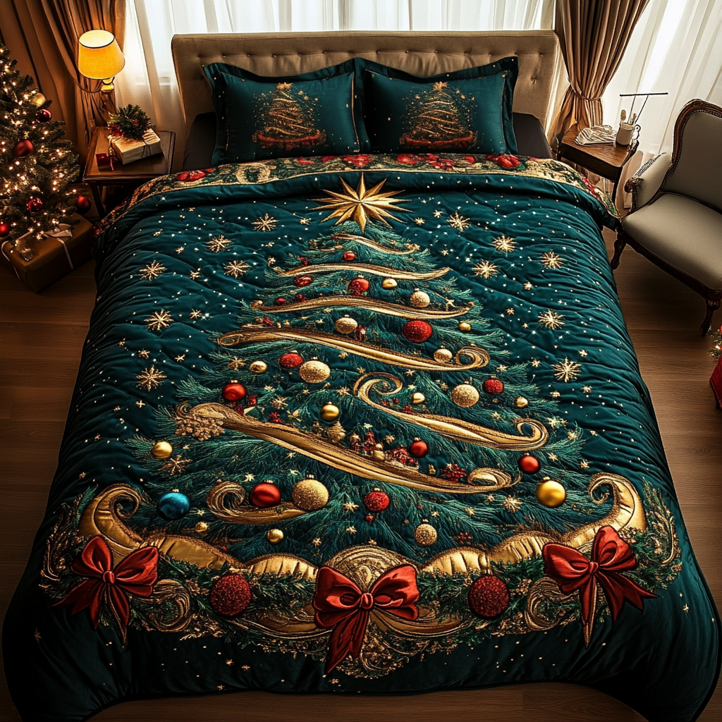 Twinkling Pine Quilted Bedding Set Full Size Bed Set Christmas Gifts For Your Grandmother