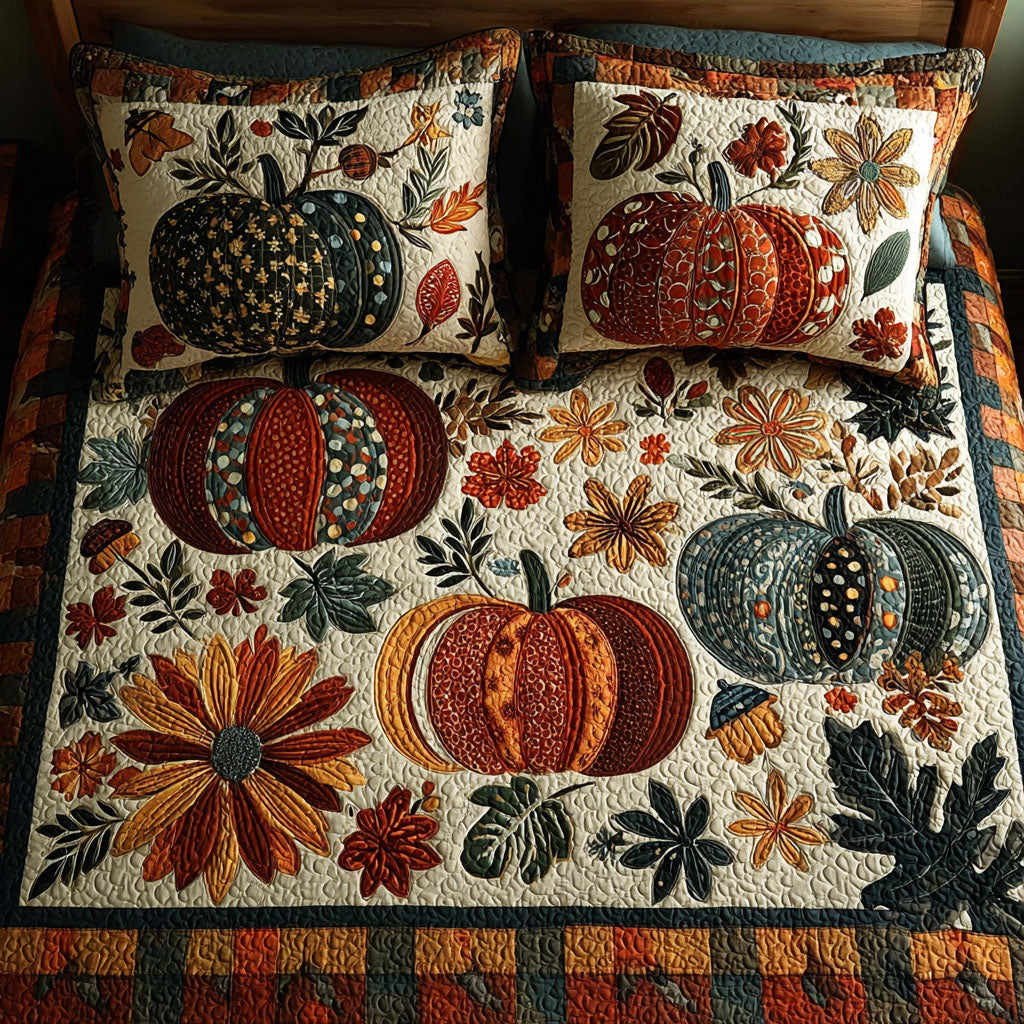 Twinkling Pumpkins Quilted Bedding Set Bedroom Decor Ideas Fall Autumn Gifts For Her