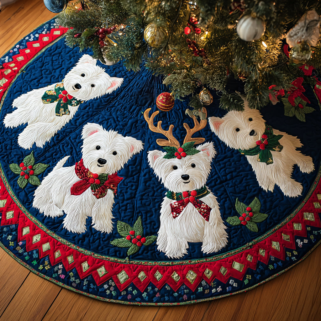 Twinkling Westie Night Quilted Christmas Tree Skirt Holiday Home Decor Uniique Presents For Dog Lovers