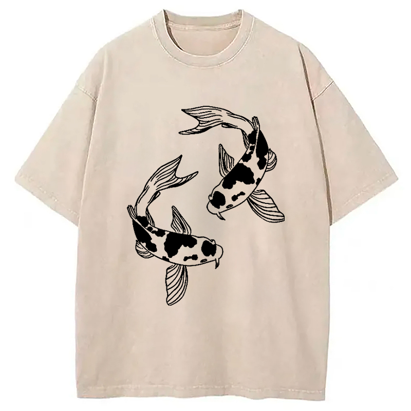 Two Beautiful Koi Washed T-Shirt Classic Graphic Fashion Tee Gifts For Brother