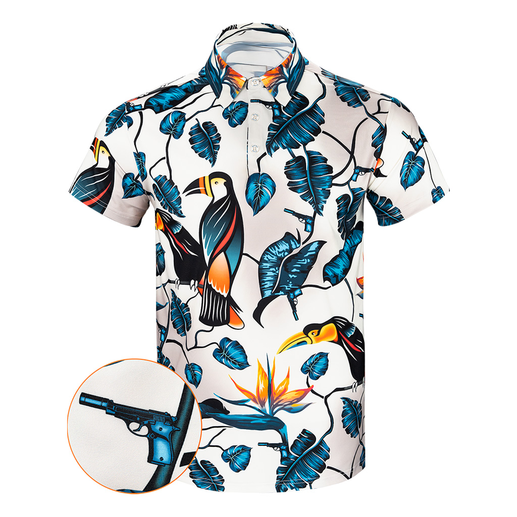 Two-Cans Polo Shirt Tropical Gun Print Polo Shirt Great Gifts For Dad