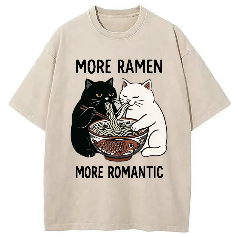 Two Cats Are Eating Ramen Washed T-Shirt Classic Graphic Fashion Tee Gifts For Sister