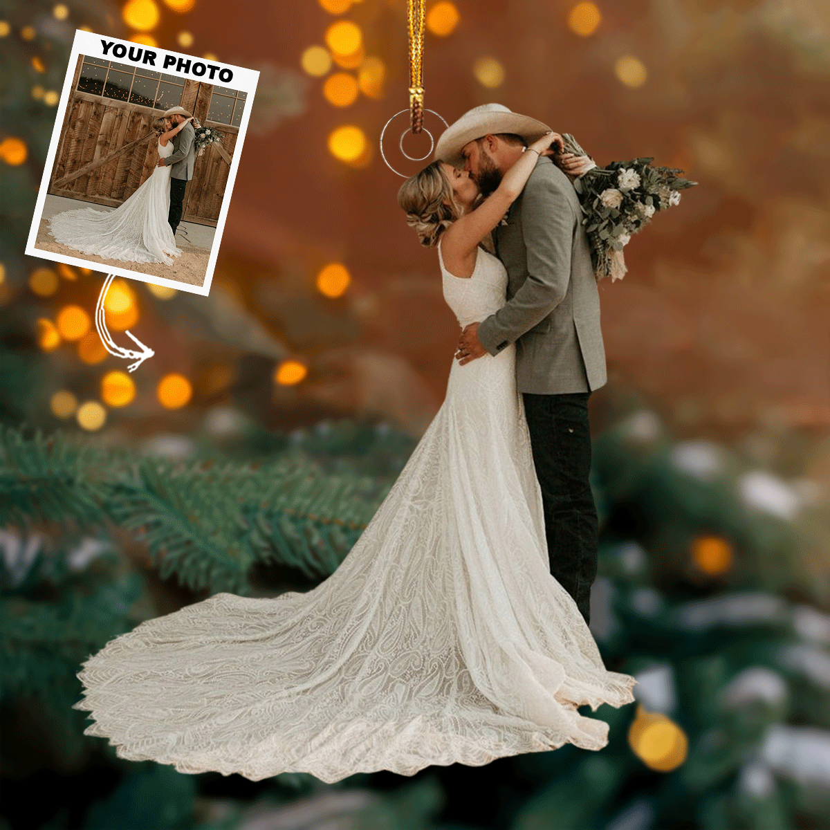 Two Hearts As One Personalized Photo Mica Ornament Christmas Gift For Couple Family Me
