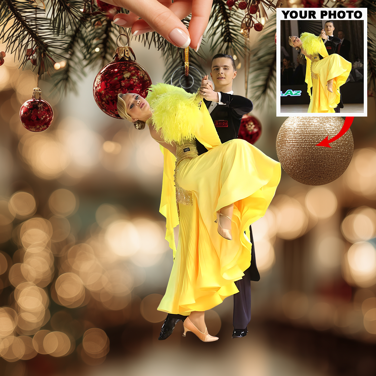 Two Hearts In Motion Personalized Photo Mica Ornament Christmas Gift For Couple Dancer