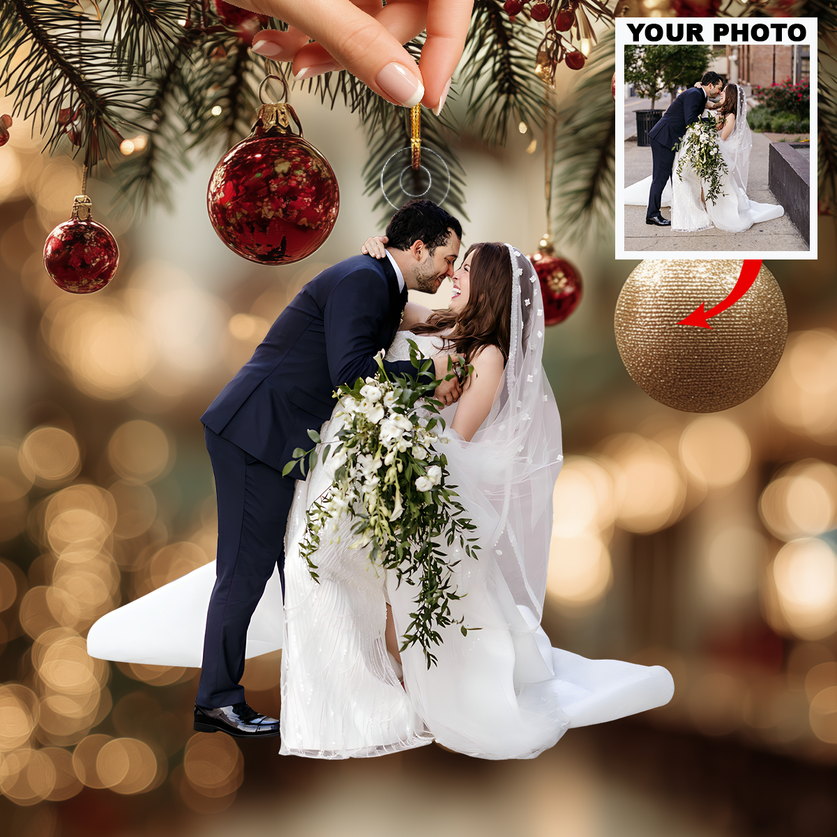 Two Hearts One Journey Personalized Photo Mica Ornament Christmas Gift For Couple Wedd