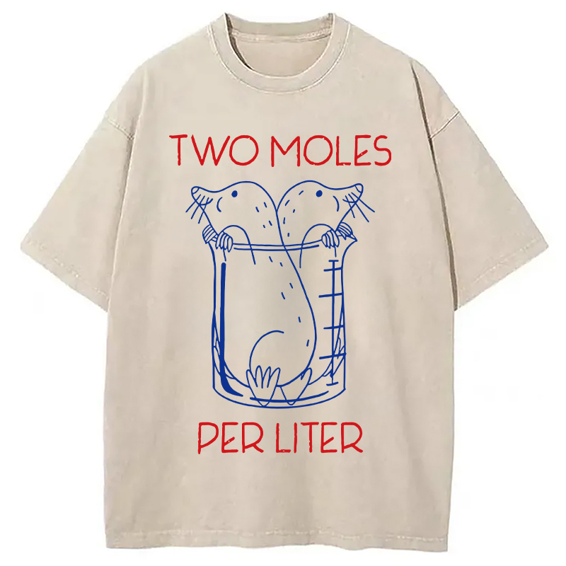 Two Moles Per Liter Washed T-Shirt Retro Humor Graphic Top Gifts For Friends