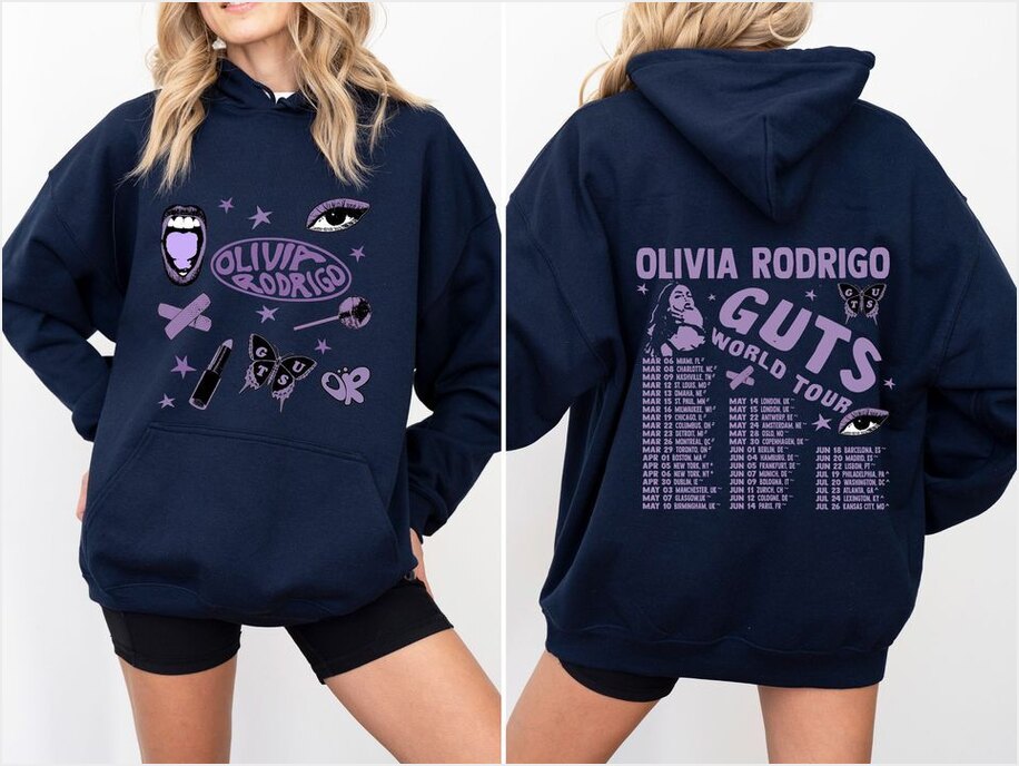 Two-Sided Olivia Rodrigo Guts Tour 2024 Unisex Hoodie Graphic Design Gifts For Fans Gifts For Friends