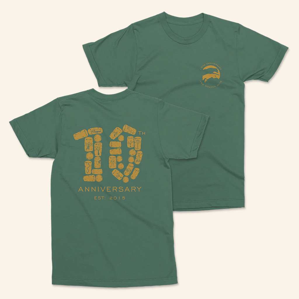 Two Wolves Wine Merch 10 Year Anniversary Cork T-Shirt Gifts For Dad