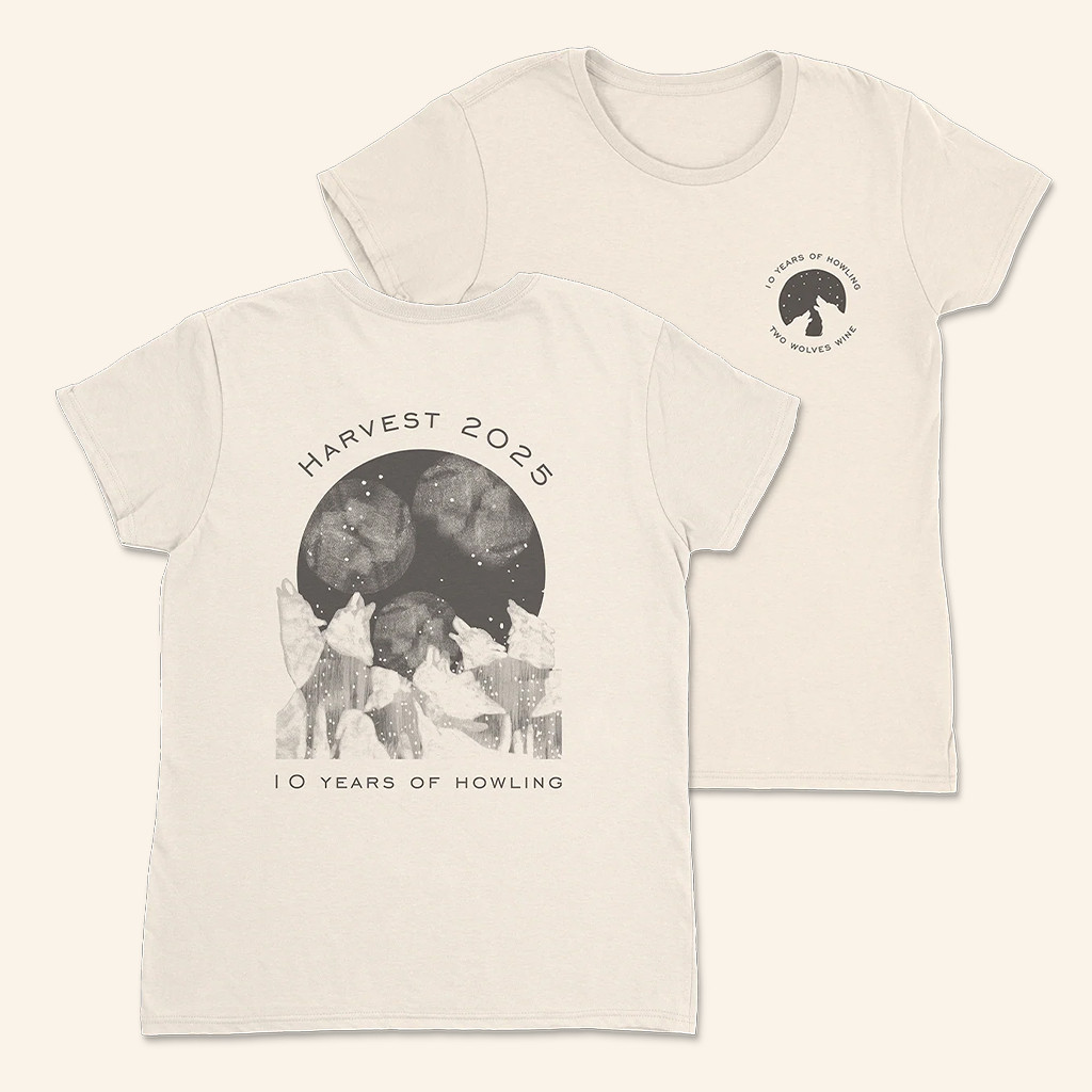 Two Wolves Wine Merch Harvest 2025 T-Shirt 10 Years Of Howling Shirt Gifts For Besties