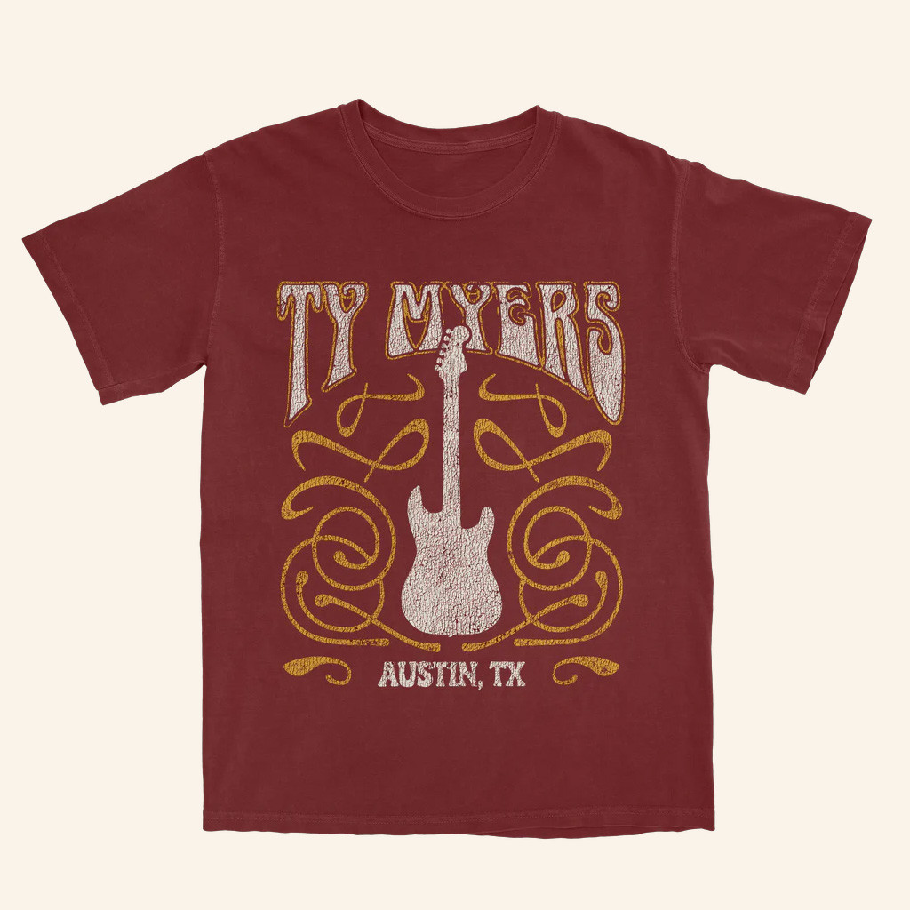 Ty Myers Merch Red Guitar Logo T-Shirt Ty Myers Austin TX Shirt Gift Ideas For Music Lovers
