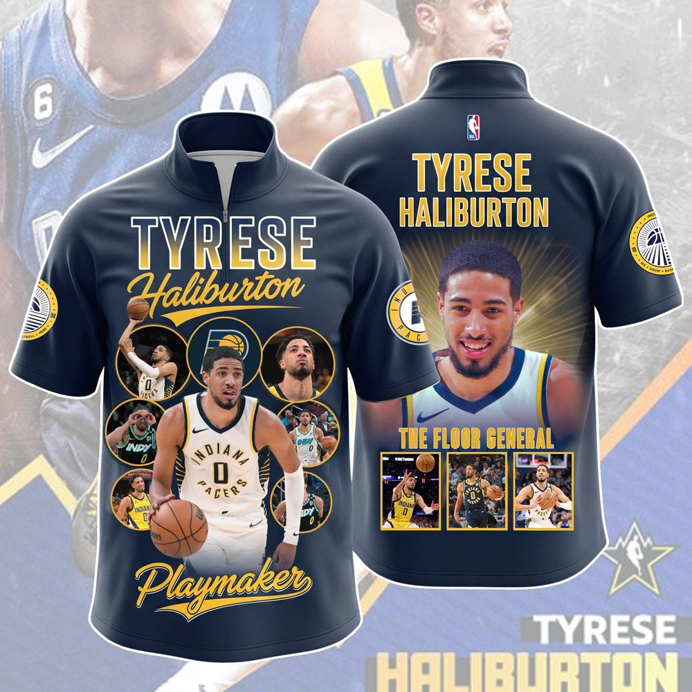 Tyrese Haliburton Player The Floor General Zip Polo Indiana Merch Best Gifts For Basketball Fans