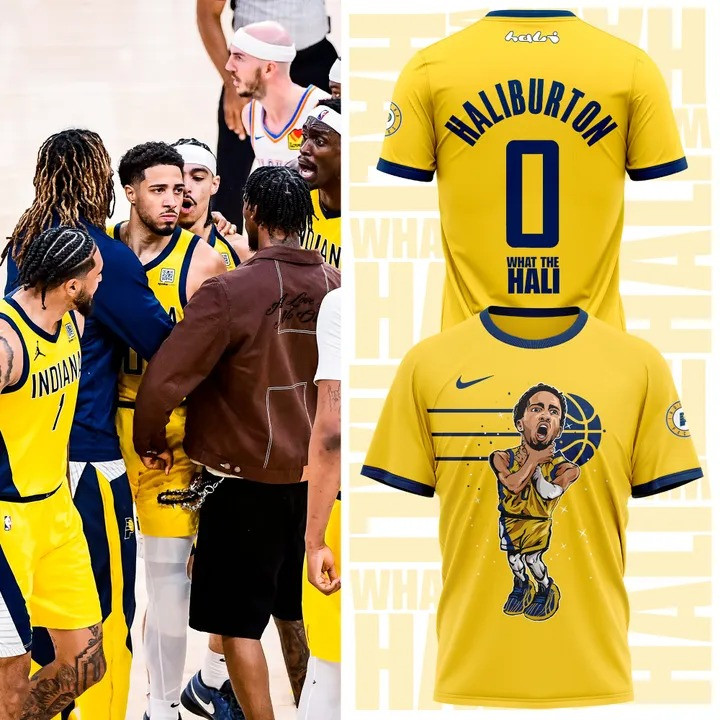Tyrese Haliburton What the Hali NBA Finals 2025 T-Shirt Yellow Indiana Pacers Fan Merch