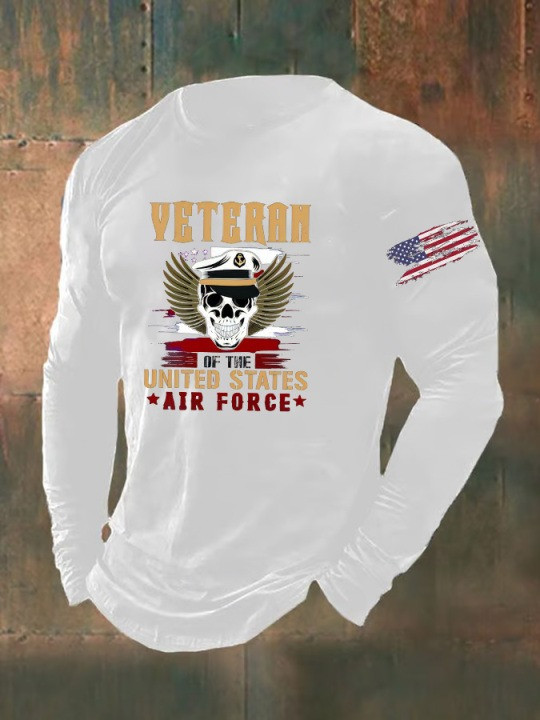 U.S Air Force Veteran Long Sleeve Shirt Captain Skull USAF Merch Best Patriotic Gifts