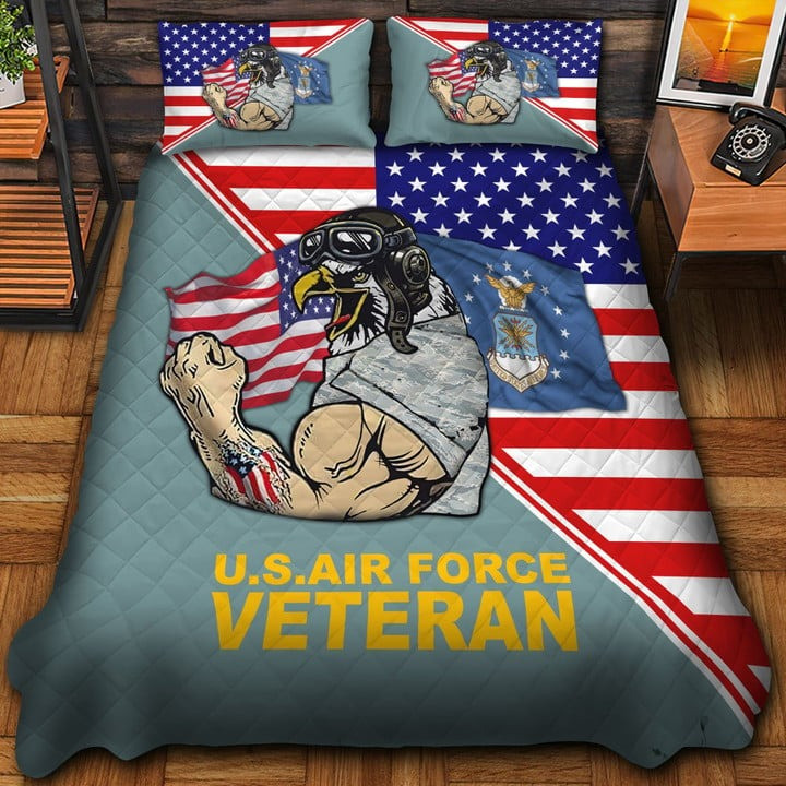 U.S Air Force Veteran Quilted Bedding Set Duvet Cover Bedspread Bedroom Decor Gifts For Him