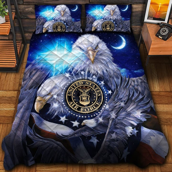 U.S Air Force Veteran Quilted Bedding Set Duvet Cover Bedspread Eagle Cross Faith Gift Ideas