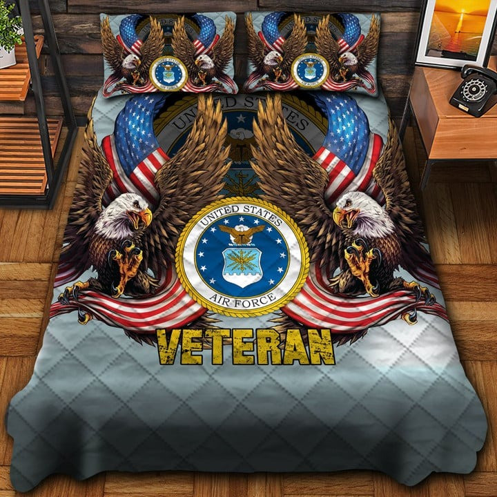 U.S Air Force Veteran Quilted Bedding Set Duvet Cover Bedspread Military Gifts For Husband