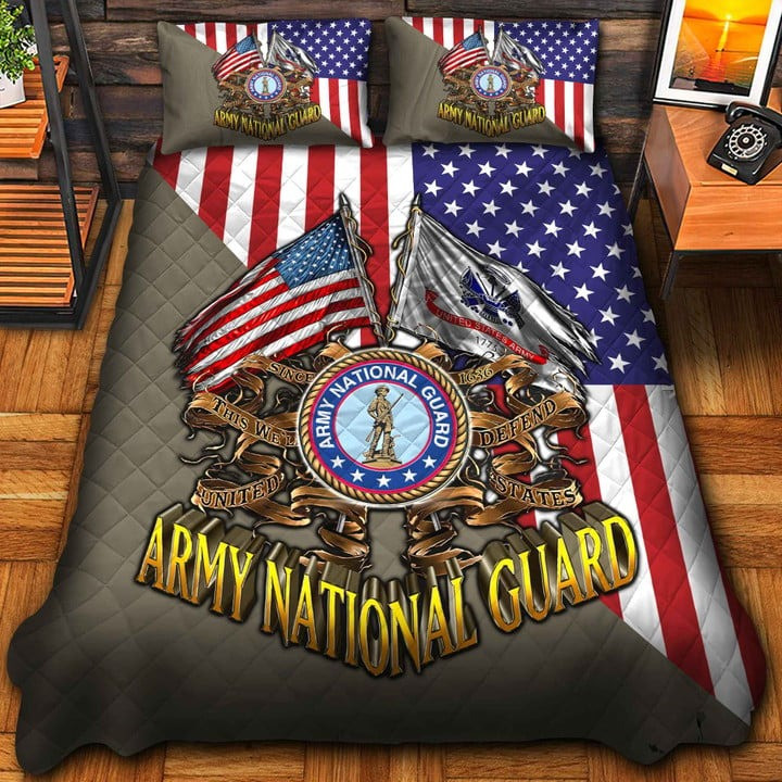 U.S Army National Guard Veteran Quilted Bedding Set Duvet Cover Bedspread Bedroom Decor Gifts