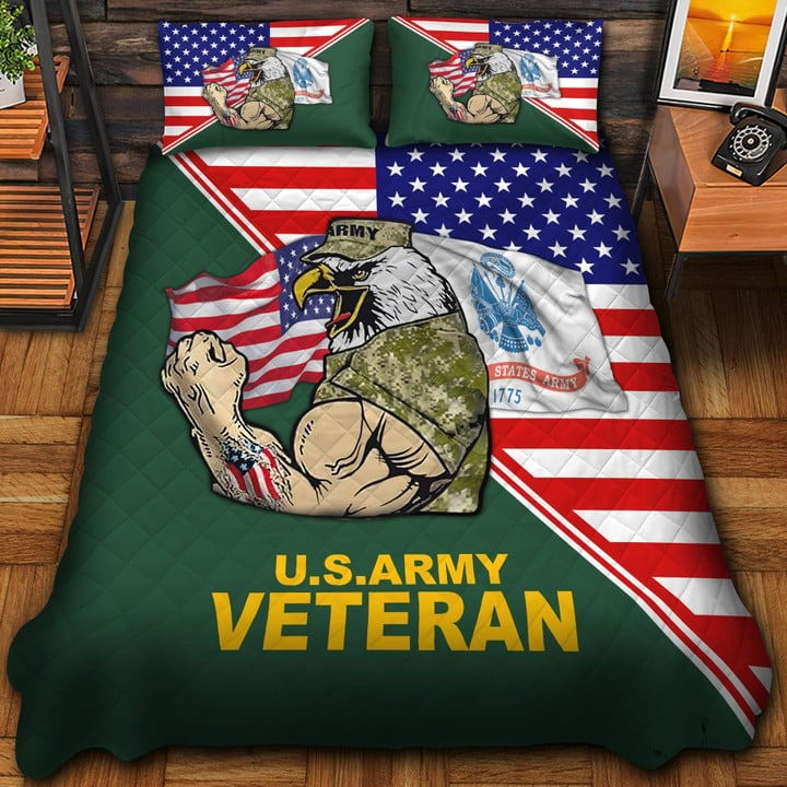 U.S Army Veteran Quilted Bedding Set Duvet Cover Bedspread Bedroom Decor Gifts For Him
