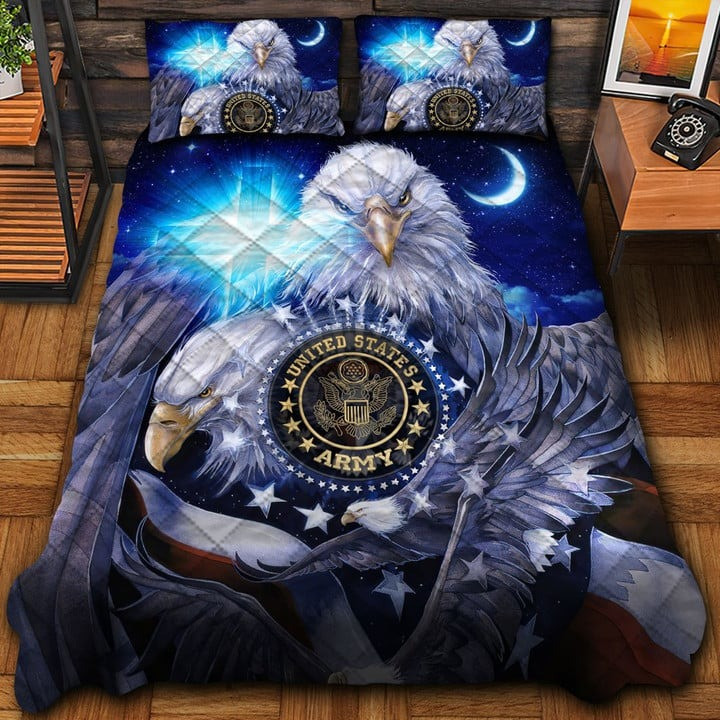 U.S Army Veteran Quilted Bedding Set Duvet Cover Bedspread Eagle Cross Faith Gift Ideas